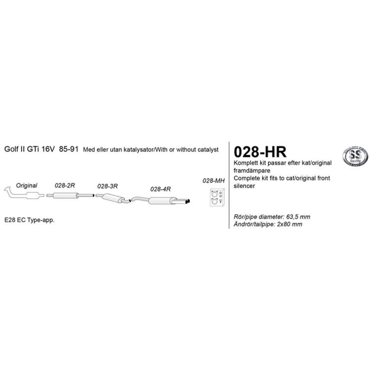 Udstødningssystem VW Golf 2 GTI