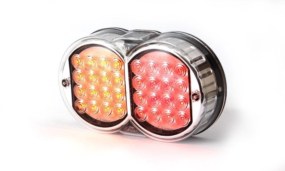 Rundx2 LED 3 kammare 12-24V L:208 H:121 D:57mm Fästbult M8