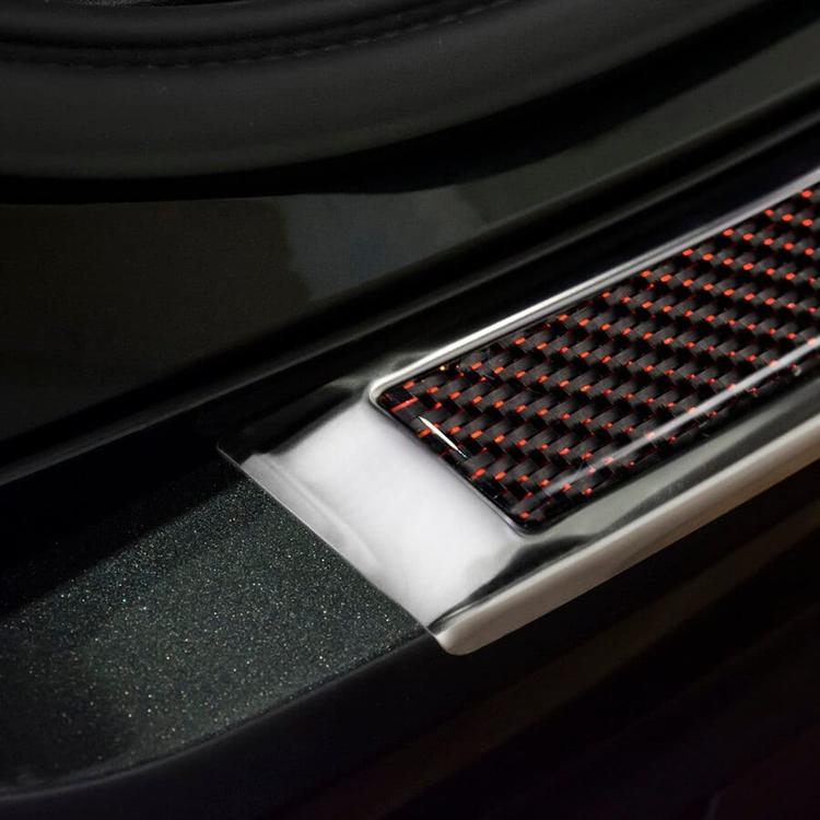 Chrome And Carbon Fiber Rear Bumper Protector With Red Details that fits Volvo XC90