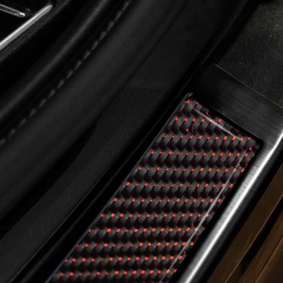 Black Brushed Steel And Carbon Fiber Rear Bumper Protector With Red Details that fits Volvo XC90
