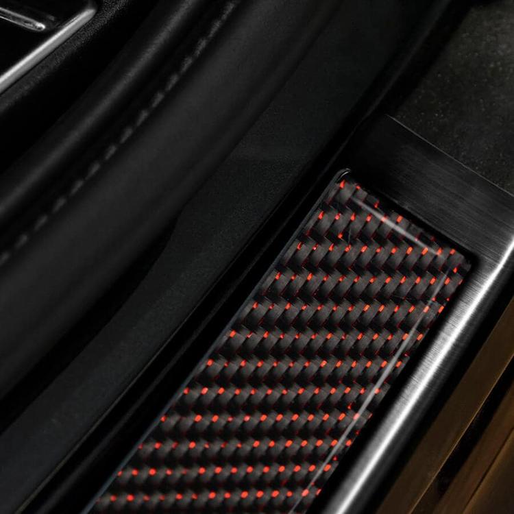 Black Brushed Steel And Carbon Fiber Rear Bumper Protector With Red Details that fits Volvo XC90