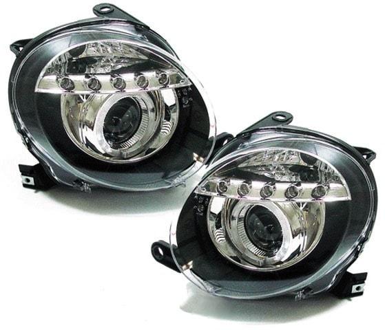 Svarta LED Strålkastare Fiat 500
