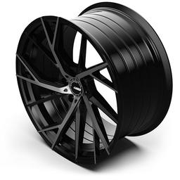 ABS Wheels F29 Musta alumiinivanteet asennettuna autoon tunnelmallisessa ympäristössä