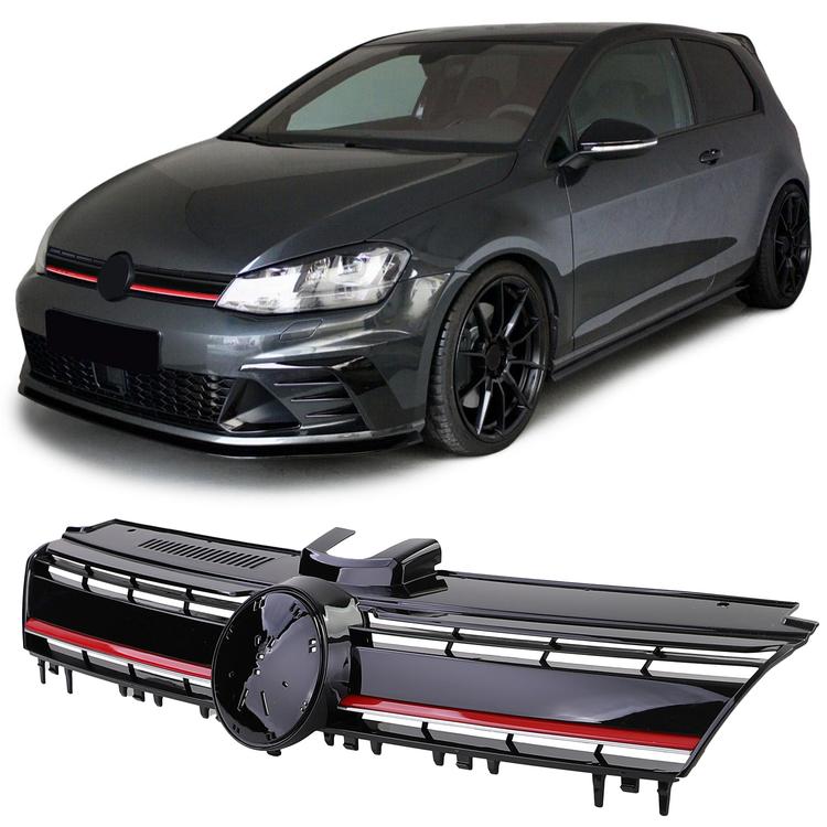 Frontgrill Performance-design blanksvart röd detalj till VW Golf 7 / GTI 2012-2017
