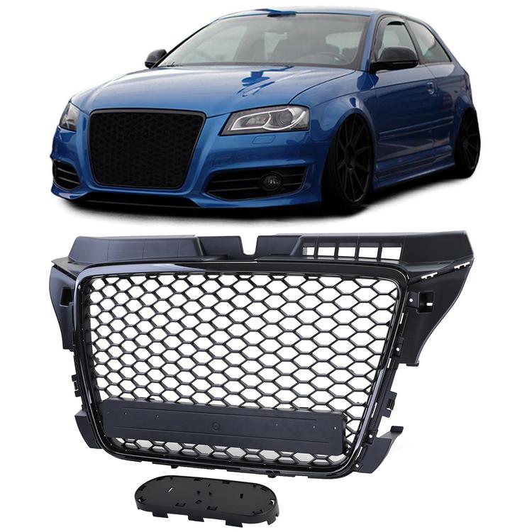 Frontgrill sportutförande honeycomb-design svart utan emblem till Audi A3 8P 2008-2013