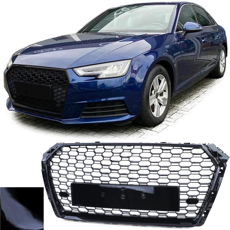 Frontgrill sportutförande honeycomb-design blanksvart utan emblem till Audi A4 B9 8W 2015-2019