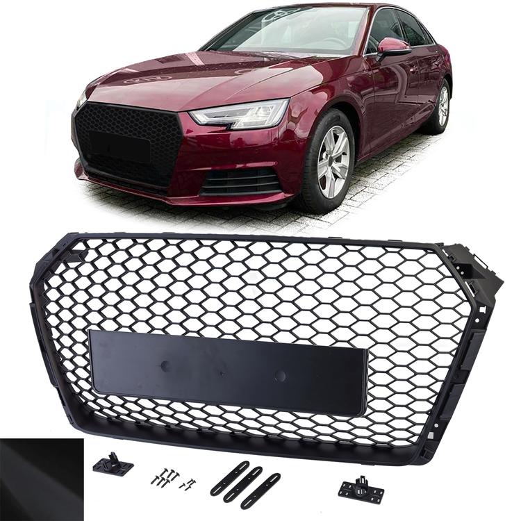 Frontgrill sportutförande honeycomb-design mattsvart utan emblem till Audi A4 B9 8W 2015-19