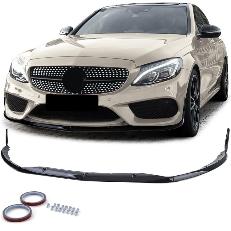 Frontspoilerläpp blanksvart för Mercedes C-klass W205/S205 2014–2018