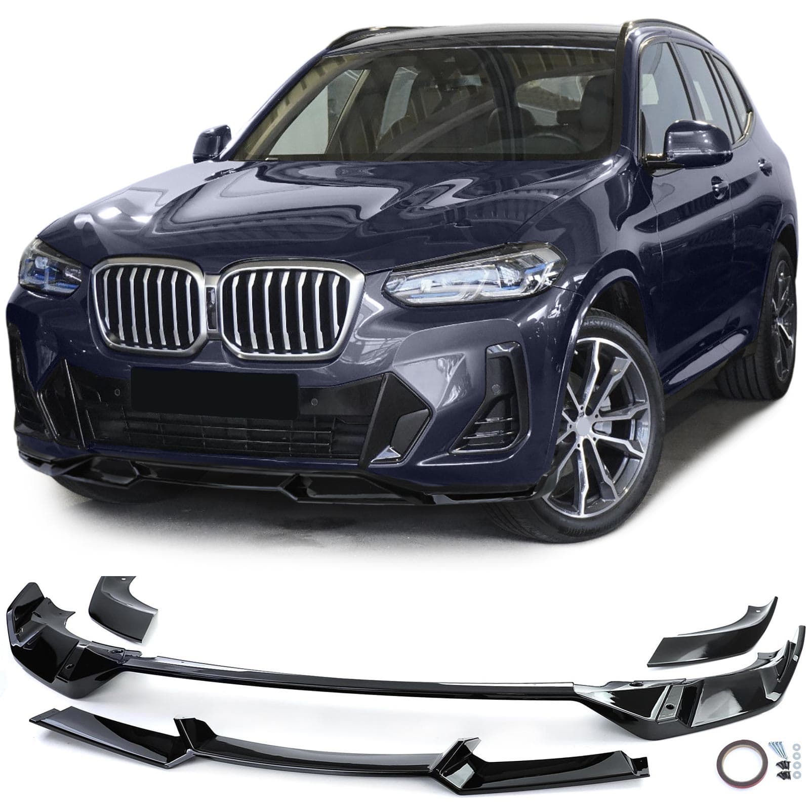 Frontspoilerläpp blanksvart för BMW X3 G01 från 2021
