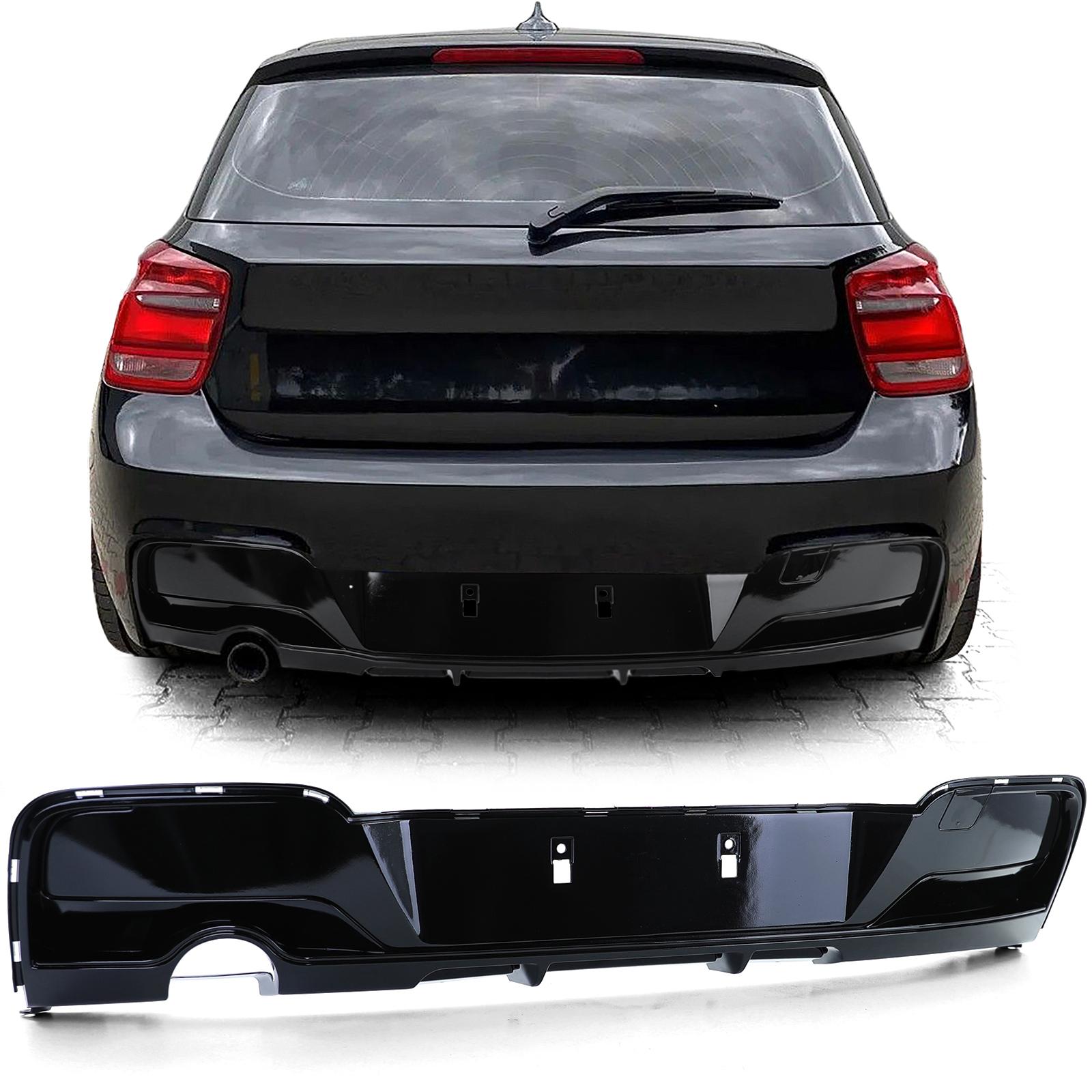 Diffusor blank svart til BMW 1-serie F20/F21 2011-02/2015 før facelift, med M-pakke og rundt enderør på venstre side