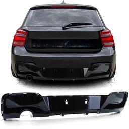Diffusor blank svart til BMW 1-serie F20/F21 2011-02/2015 før facelift, med M-pakke og rundt enderør på venstre side