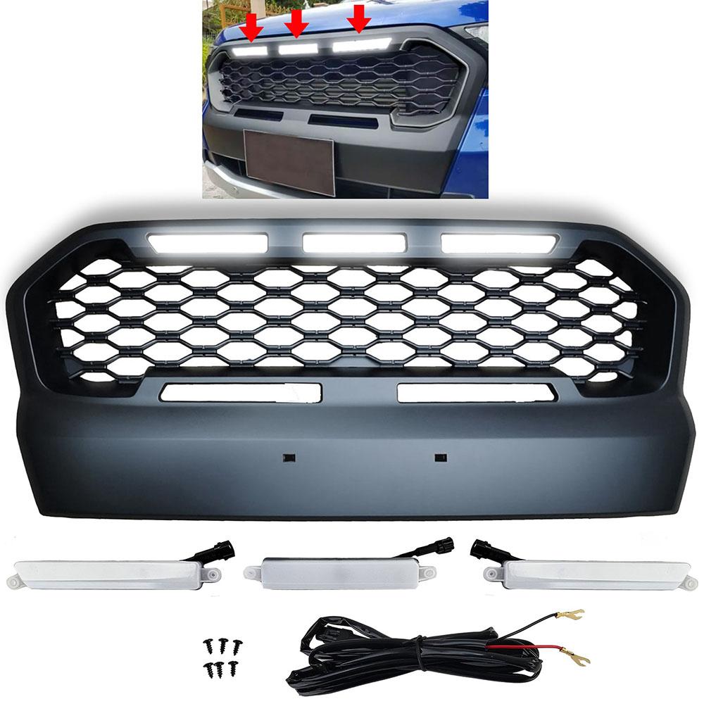 Svart Honeycomb Grill med LED Ford Rangar T7
