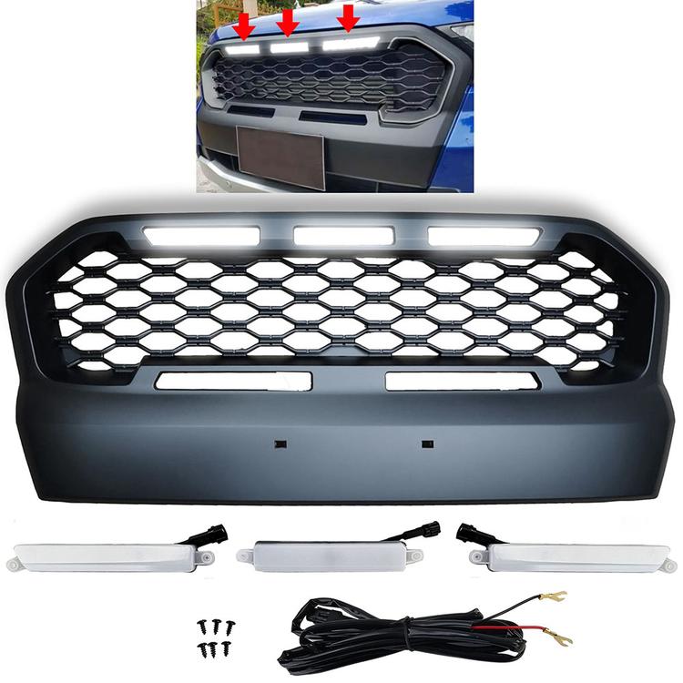 Svart Honeycomb Grill med LED Ford Rangar T7