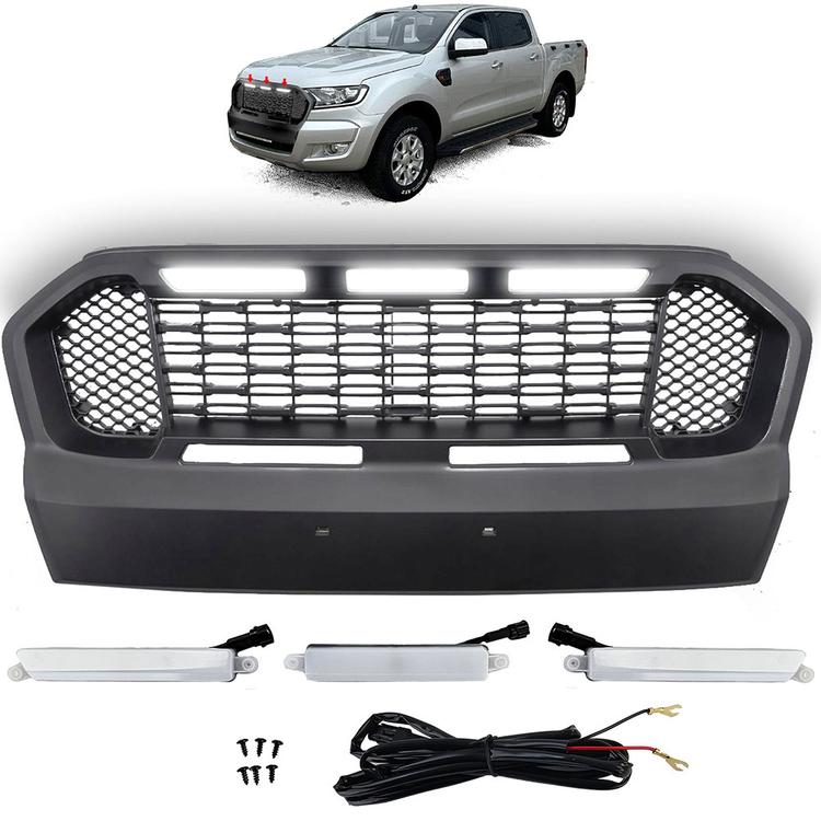 Svart Honeycomb Grill med LED Ford Rangar T7