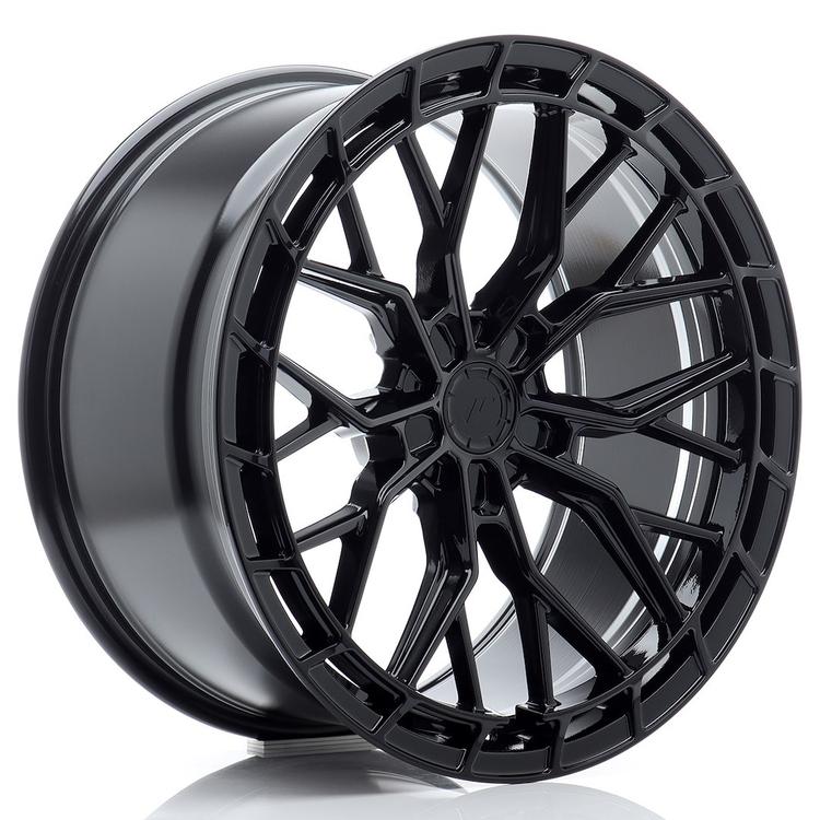 JR Wheels JR48 Svart aluminiumsfelger montert på bil i en stemningsfull omgivelse