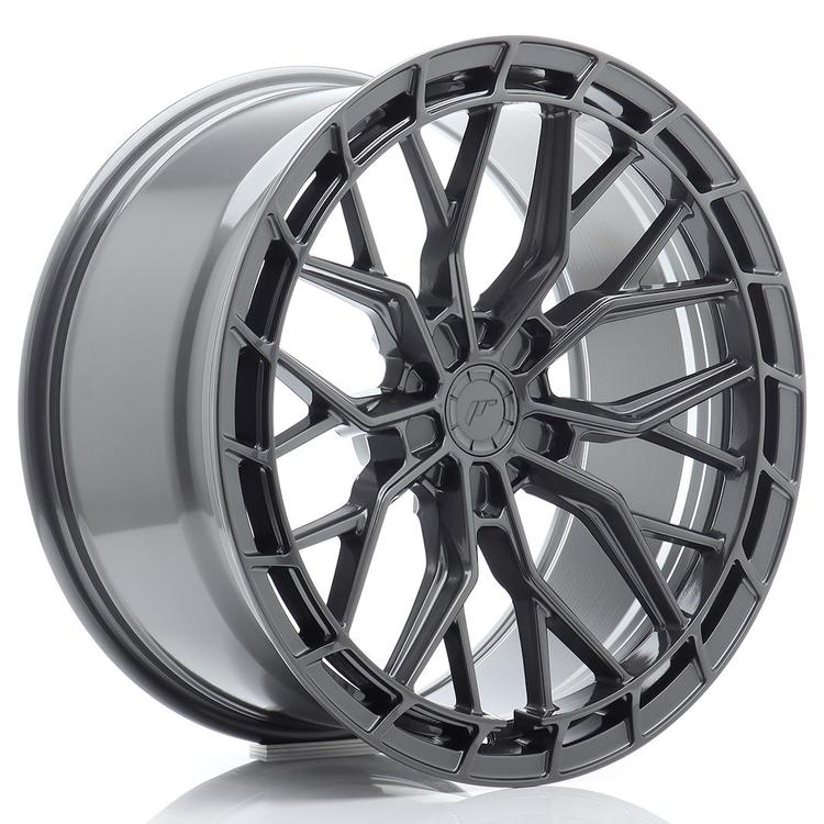 JR Wheels JR48 Grå aluminiumsfelger montert på bil i en stemningsfull omgivelse