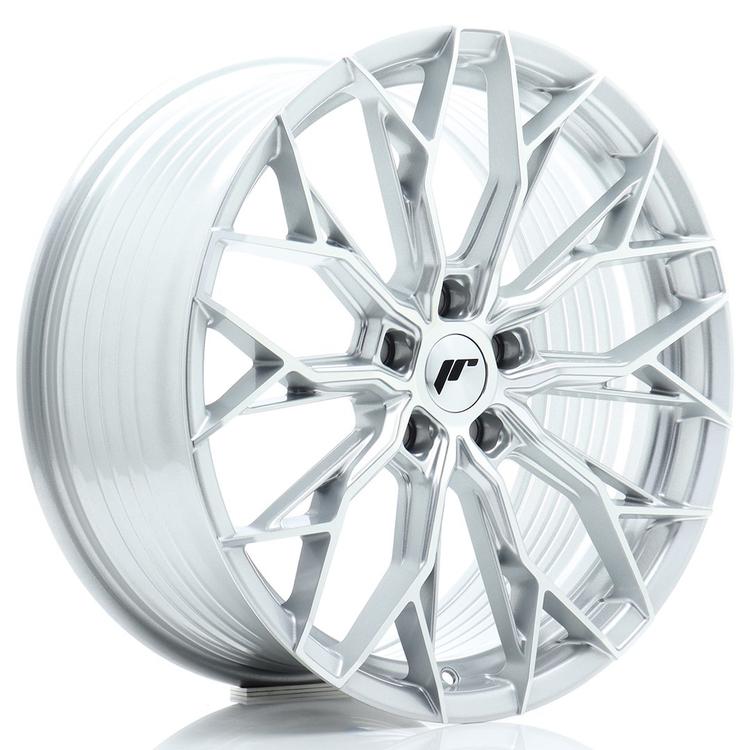 JR Wheels JR49 Silver alloy wheel mounted on car in an atmospheric setting