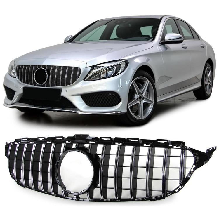 Svart Grill med Kromade Ribbor Mercedes W205 C63 AMG GT