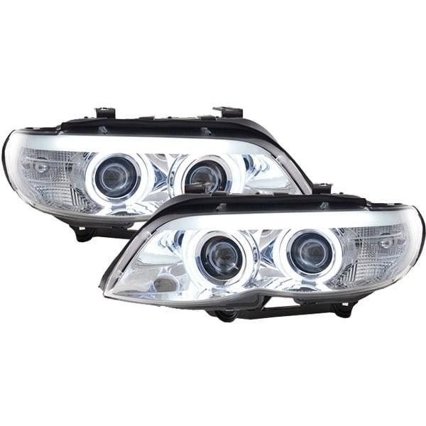 Chromed angel eyes head lamps BMW X5