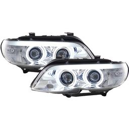 Chromed angel eyes head lamps BMW X5
