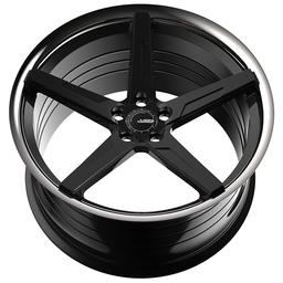 ABS Wheels F55 Svart aluminiumsfelger montert på bil i en stemningsfull omgivelse