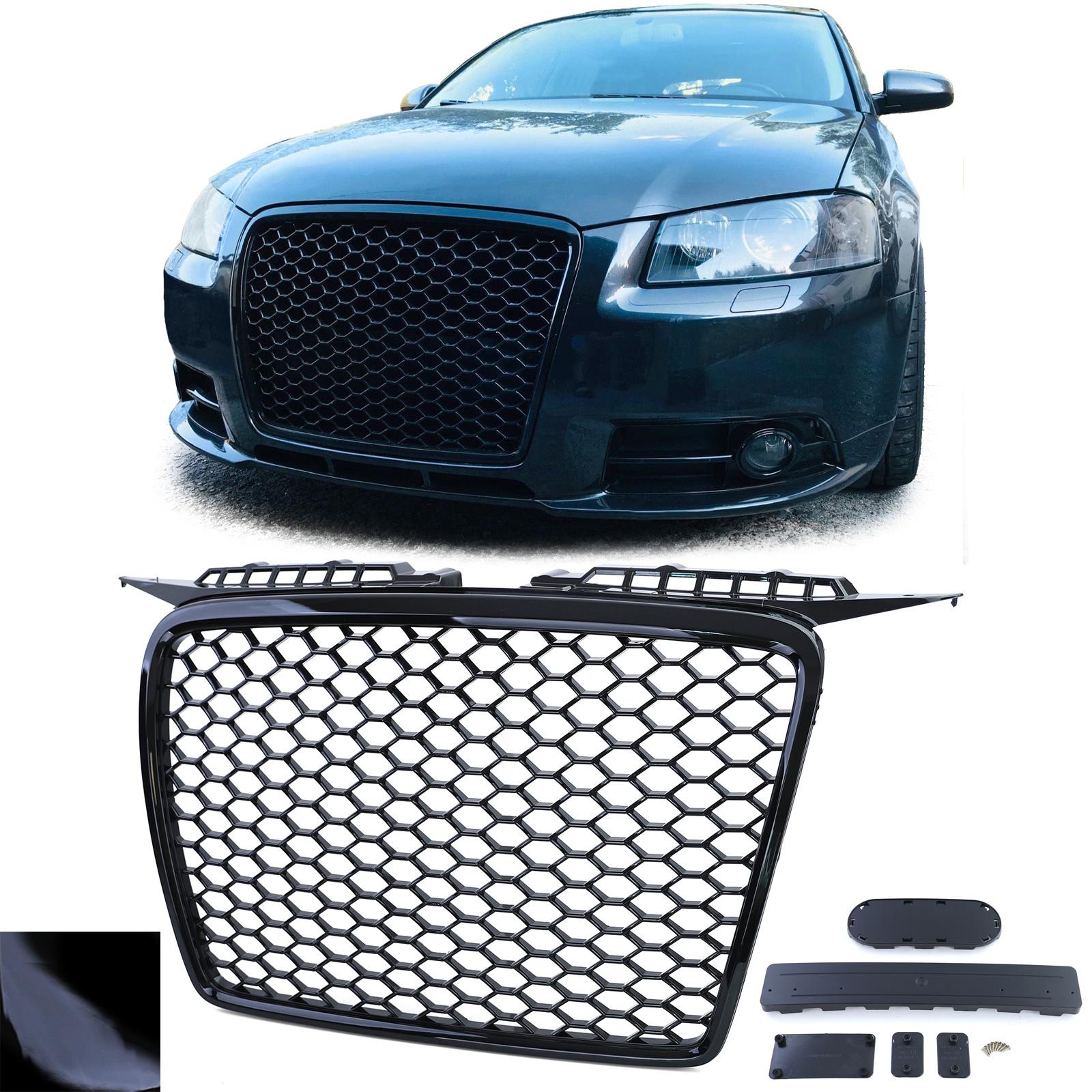 Frontgrill med honeycomb-design utan emblem blanksvart till Audi A3 8P 2003-2008