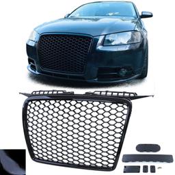 Frontgrill med honeycomb-design utan emblem blanksvart till Audi A3 8P 2003-2008