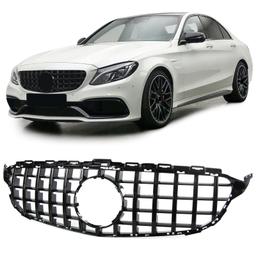 Frontgrill sportutförande blanksvart till Mercedes C-Klass W205 S205 2014-2018
