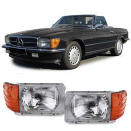 Strålkastare sats utan ställmotor 6-pin höger + vänster till Mercedes SL R107 SLC C107