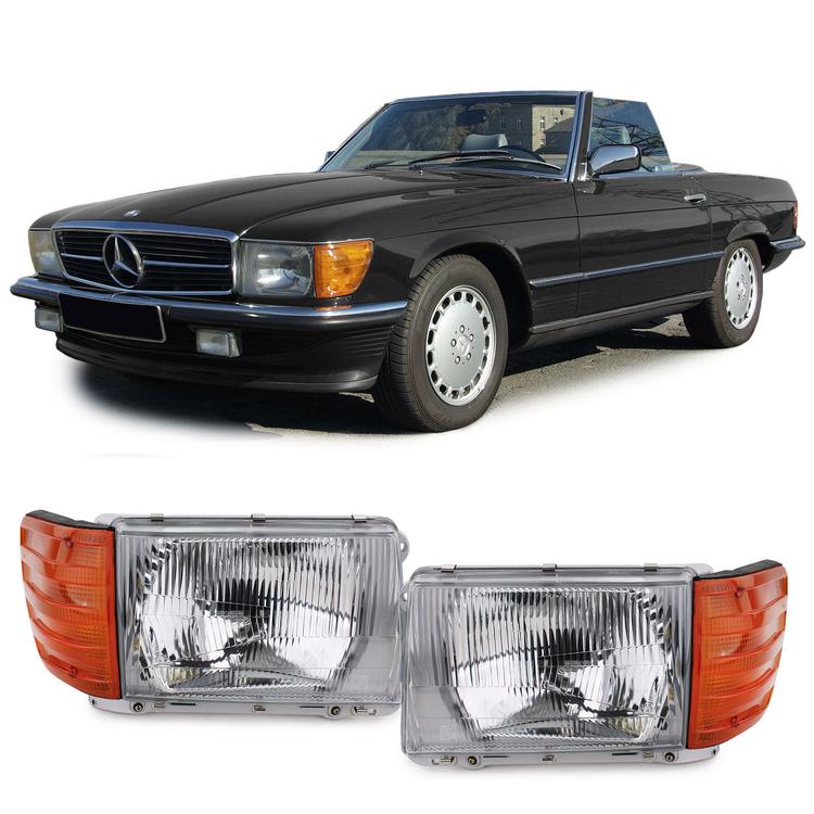 Strålkastare sats utan ställmotor 6-pin höger + vänster till Mercedes SL R107 SLC C107