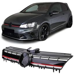 Frontgrill Performance-design blanksvart röd detalj till VW Golf 7 / GTI 2012-2017