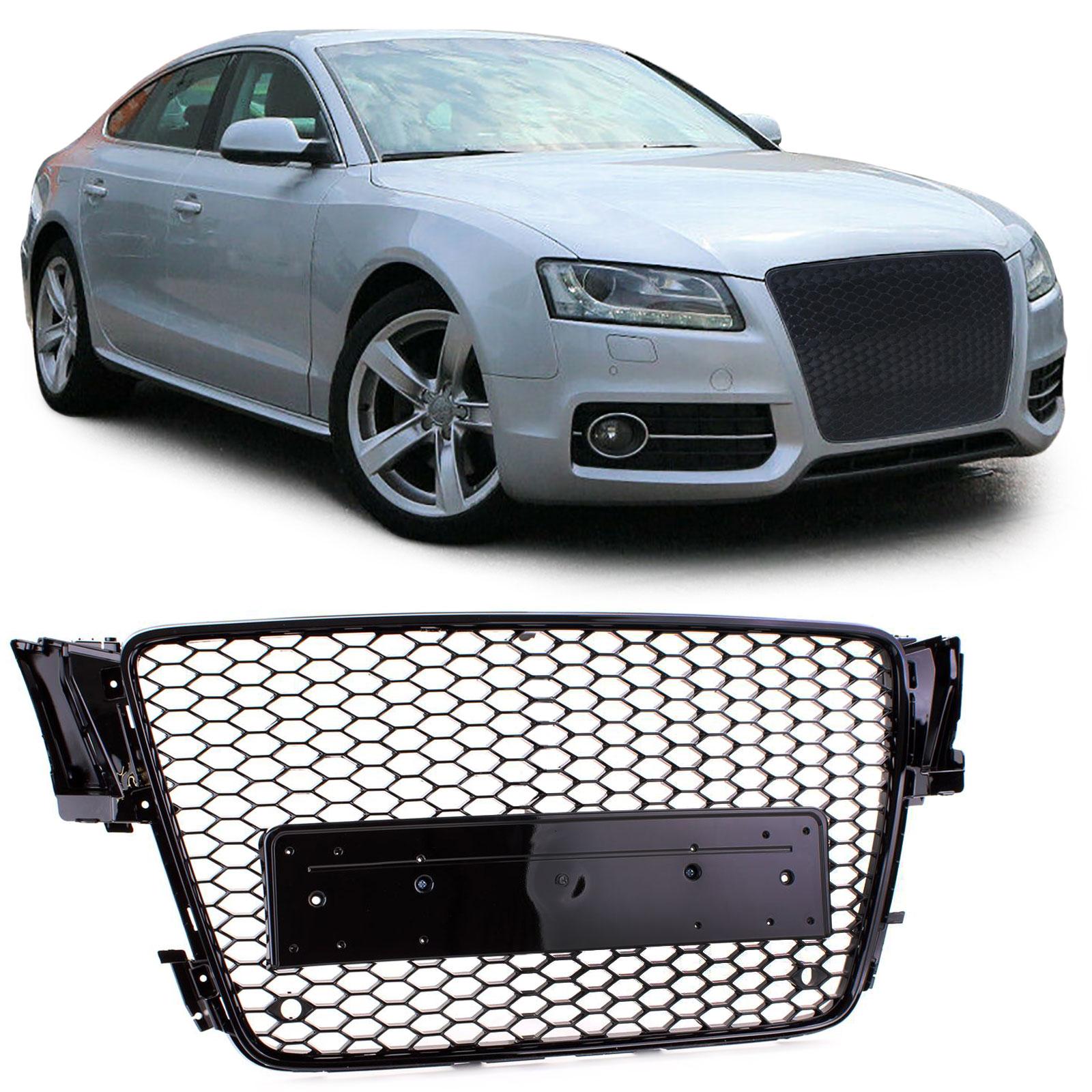 Frontgrill sportutförande honeycomb-design blanksvart utan emblem till Audi A5 8T 8F 2007-11