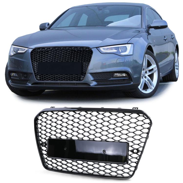 Frontgrill sportutförande honeycomb-design blanksvart utan emblem till Audi A5 B8 8T 2011-2017