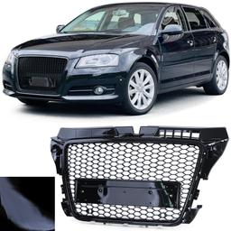 Frontgrill sportutförande honeycomb-design blanksvart utan emblem till Audi A3 8P 2008-2013