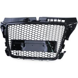 Frontgrill sportutförande honeycomb-design blanksvart utan emblem till Audi A3 8P 2008-2013 - 2