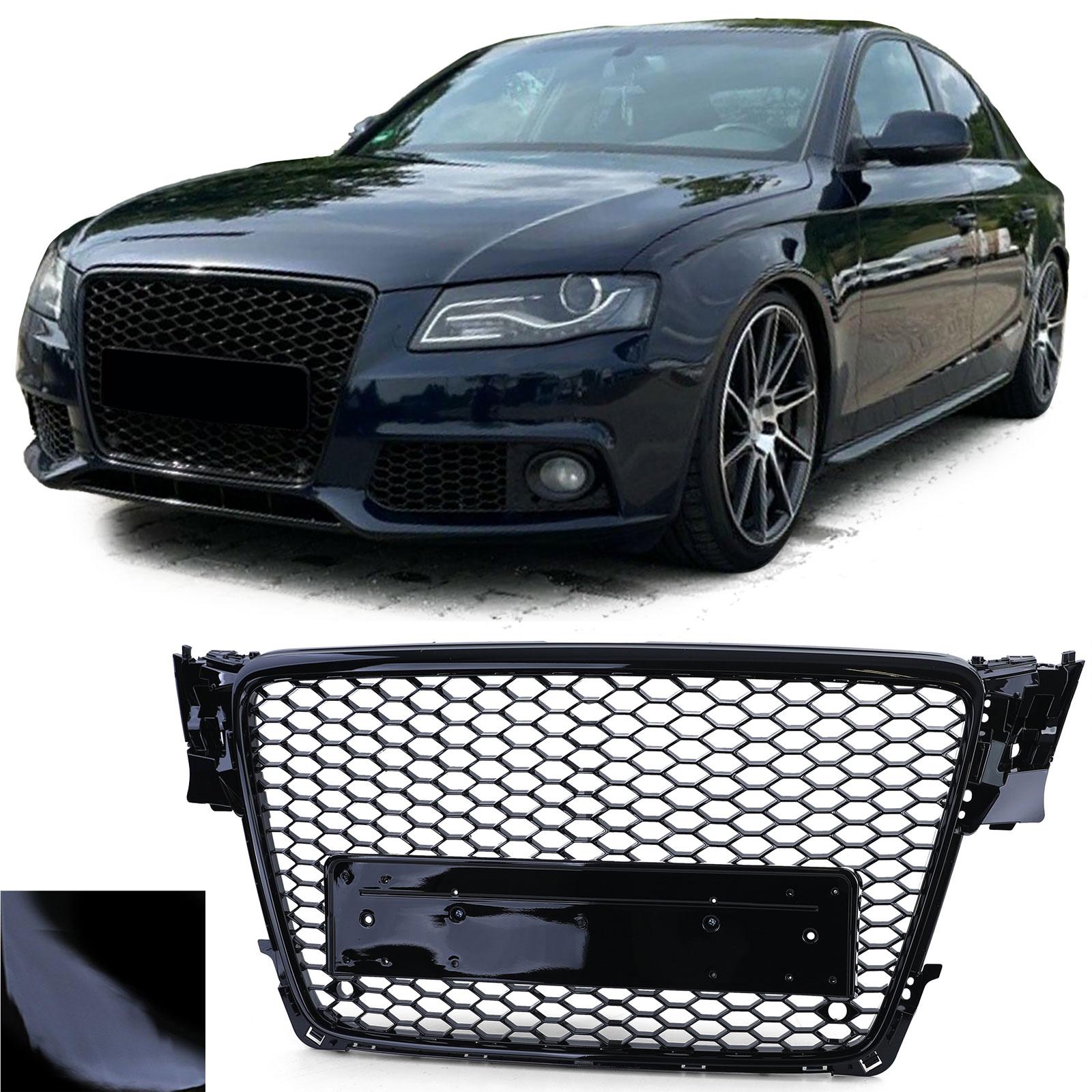 Frontgrill sportutförande honeycomb-design blanksvart utan emblem till Audi A4 B8 8K 2007-2011