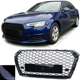 Frontgrill sportutförande honeycomb-design blanksvart utan emblem till Audi A4 B9 8W 2015-2019