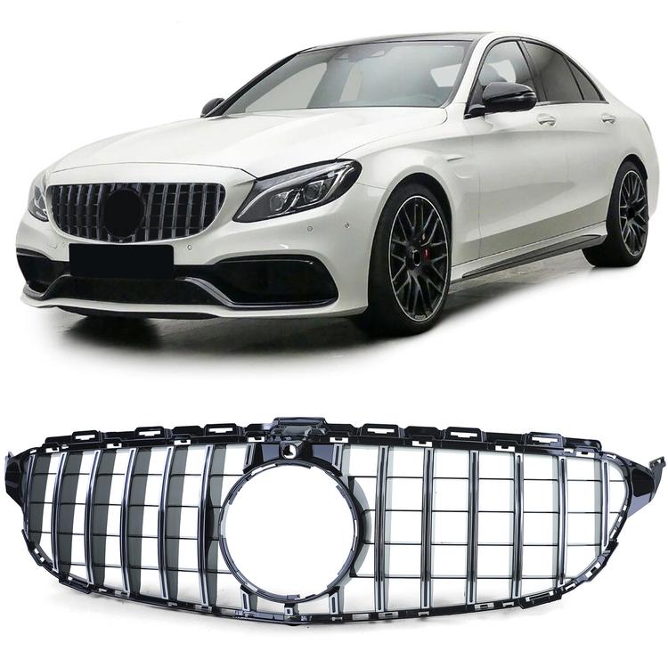 Frontgrill sportutförande blanksvart/krom till Mercedes C-Klass W205 S205 2014-2018