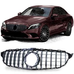 Frontgrill sportutförande blanksvart/krom till Mercedes C-Klass W205 S205 2018-2021