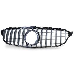 Frontgrill sportutförande blanksvart/krom till Mercedes C-Klass W205 S205 2018-2021 - 2