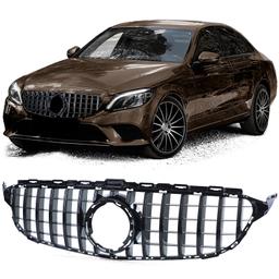 Frontgrill sportutförande blanksvart till Mercedes C-Klass W205 S205 2018-2021