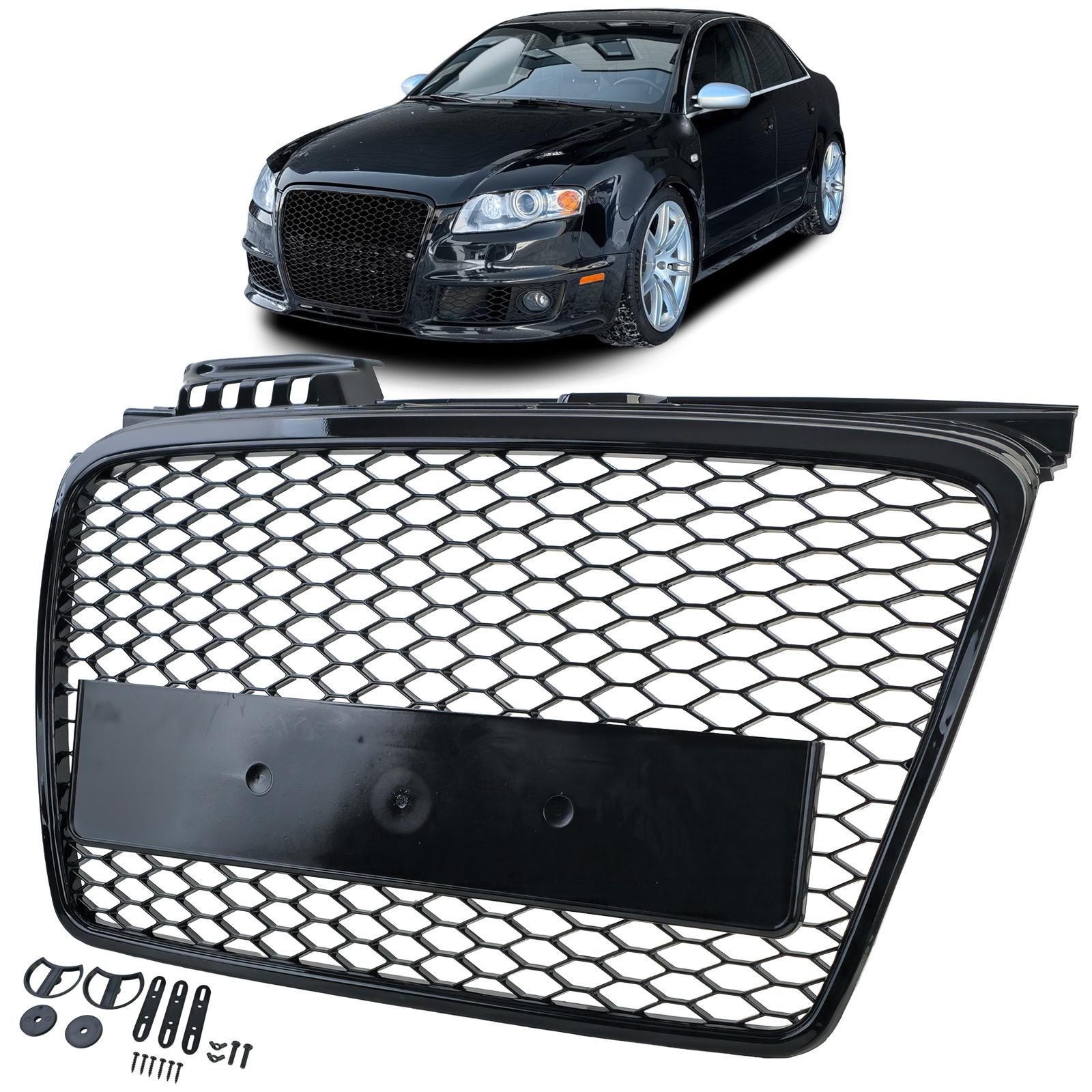 Frontgrill sportutförande honeycomb-design blanksvart utan emblem till Audi A4 B7 8E 2004-08