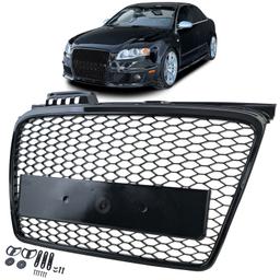 Frontgrill sportutförande honeycomb-design blanksvart utan emblem till Audi A4 B7 8E 2004-08