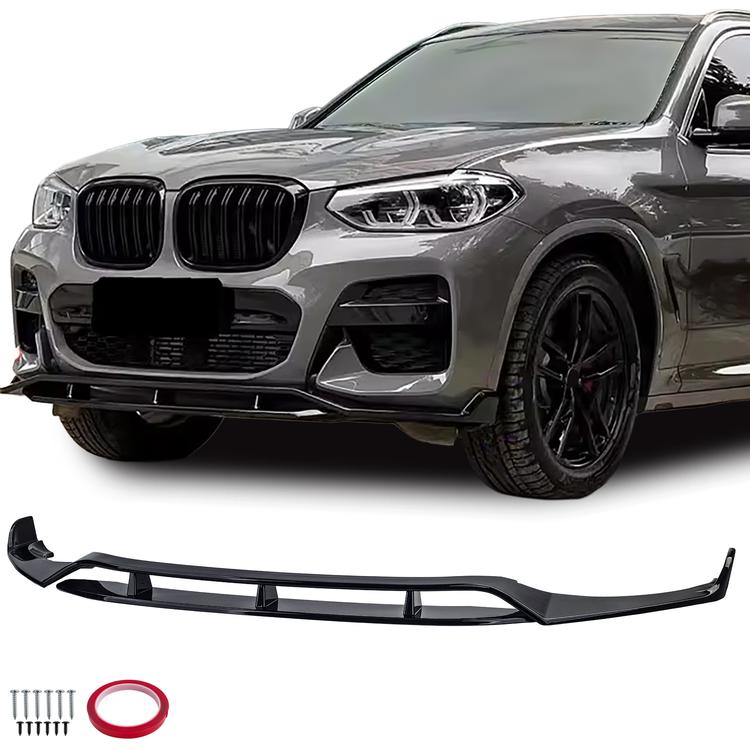 Frontspoiler blanksvart till BMW X3 G01 2017-2021 före facelift, med M-paket