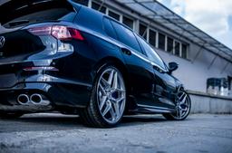 Concaver CVR2 Silver alloy wheel mounted on car in an atmospheric setting