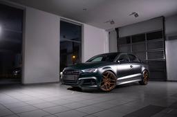 Concaver CVR5 Bronze alloy wheel mounted on car in an atmospheric setting