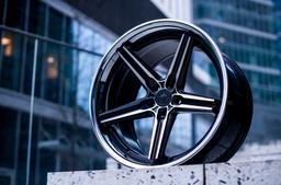 Concaver CVR9 Svart aluminiumsfelger montert på bil i en stemningsfull omgivelse